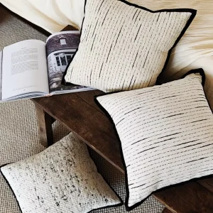 Luxury Woven Chenille Throw Pillow Cover Black Edge Square Lumbar Vintage Zipper Closure Living Room Couch Hotel Home Decoration