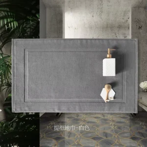 Luxury Woven Solid Color Bath Mat and Towel Set Organic 100% Cotton with Jacquard Design for Hotel Spa Shower Bathtub Use