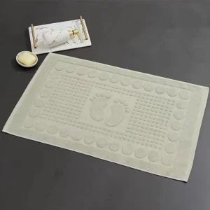 Luxury Woven Solid Color Organic Cotton Bath Mat & Floor Towel Set with Jacquard Design for Hotel Spa Shower Bathtub Use