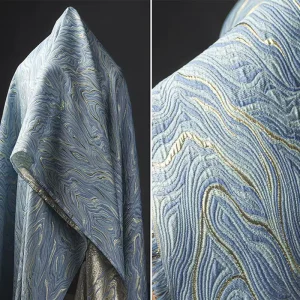Luxury Yarn Dyed Designer Brocade Jacquard Fabric Green Wave Metallic Party Dress Jacquard Brocade Fabric for Clothing JSL 21078