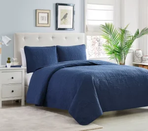 Luxury and Comfortable Indoor Bedding Smooth Feel Ultrasonic Soft Quilt Coverlet Navy Blue Color