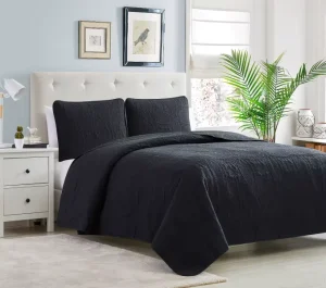 Luxury and Comfortable Indoor Bedding Smooth Feel Ultrasonic Soft Quilt coverlet Black Color