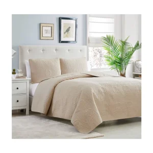 Luxury and Comfortable Indoor Bedding Smooth Feel Ultrasonic Soft Quilt coverlet beige Color
