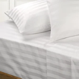 Luxury and Durable White Cotton Bedding Sets with Stripes for Hotel Use