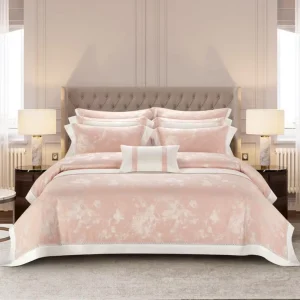 Luxury pink Pillowcase Lyocell Cotton Yarn Dyed Jacquard Comforter Duvet Cover Bed Sheet Bedding Set Wholesaler