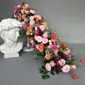 M FR047 Artificial 200cm Flower Table Runner Luxury Table Runner Flowers Silk Flower Table Runner for Wedding Decor