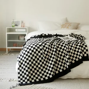 MLG New Product Popular Checkerboard 100% Cotton Super Soft Throw Knitted Checker Blanket