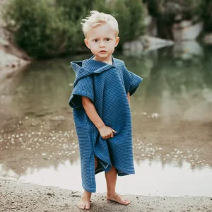 Macaron Color Waffle Cotton Wearable Baby Dry Fast Short Sleeve Towel Beach Hooded Change Robe Outdoor Kids Summer Towel Poncho