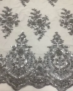 Machine Embroidered Beaded Tulle Fabric for Wedding Accessories