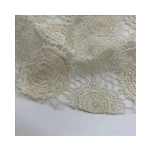 Machine Embroidery Woven Mesh Fabric Beige Color Medium Weight OEKO TEX Certified for Embellished Vest Home Textile & Bag