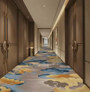 Machine Made Jacquard Nylon Hotel Carpet 6 12MM Wall to Wall Floral Anti Slip Washable Custom Commercial Corridor Floor Carpet