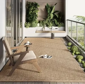 Machine Made Solid Color Woven Floor Mat High Traffic Washable Easy Clean Skid Proof PET Friendly Thin Reversible Patio Rug