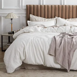 Machine Washable 2PCS Bedding Set Skin Friendly Hypoallergenic Pillowcases Waffle Weave 100% Cotton Duvet Cover Set for Home