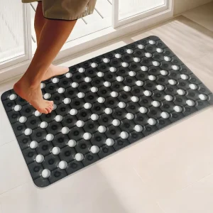 Machine Washable Bath Tub and Shower Mats Solid Pattern Bathmat with Drain Holes and Suction Cups for Bathroom Floor