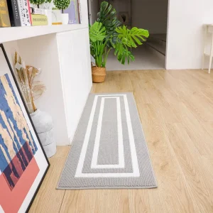 Machine Washable Polypropylene Black Stripe Door Mat Latex Backed Non Slip Entryway Rug