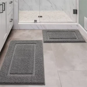 Machine Washable Tufted Modern Extra Soft Polyester Absorbent Bathroom Rugs & Bath Mats Non Slip Dark Grey Home & Hotel Use