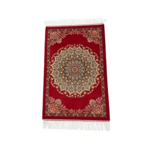 Machine Woven Modal Silk Rug 60*90cm Bright Red Persian Mandala Floral Carpet Mulberry Silk Hand Knotted Fringes