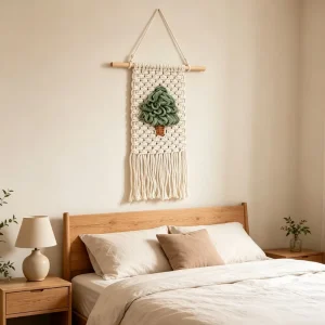 Macrame Christmas Tree Mini Wall Tapestry Woven Xmas Tassel Wall Art Boho Farmhouse Holiday Home Decor Gift