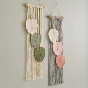 Macrame Leaf Wall Hanging Bohemian Style Handmade Cotton Rope Tapestry Woven Decor for Living Room Bedroom Wall Decoration