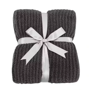 Magic Green Cozy Charcoal Grey Knit Throw Blanket Vertical Stripe Design for Living Room Bedroom