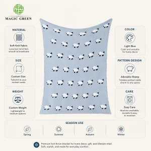 Magic Green Custom Cozy Blanket Soft Polyester Knitted Throw Blanket Oeko Tex 100 Certification Blanket