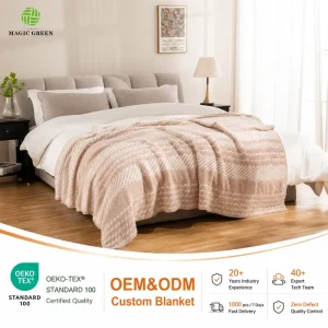 Magic Green Herringbone Plush Throw Blanket OEKO TEX Certified Neutral Beige Striped Ultra Soft OEM ODM Custom