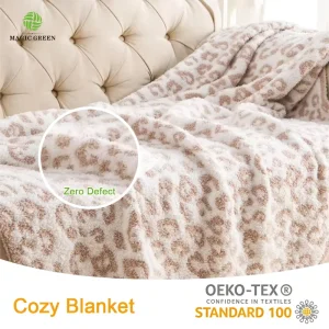 Magic Green OEKO-TEX Certified Leopard Print Cozy Throw Blanket All Season for Home Decor