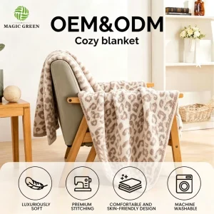 Magic Green Polyester Throw Blanket Leopard Printed Super Soft Cozy Plush Comforter Blanket