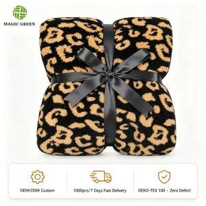 Magic Green Soft Cozy Leopard Fluffy Luxury Thick Knitted Throw Blanket for Sofa Adult Kids for Winter Knitted Throw Blanket