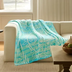 Magic Green Soft Knit Bed Throw Blanket Turquoise Blue White Gradient Decorative Pattern Bedroom Decor Blanket