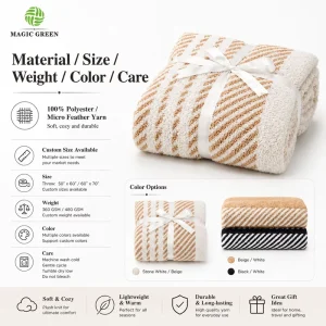 Magic Green Stone White Stripe Cozy Striped Knit Throw Blanket