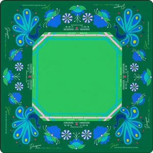 Mahjong Table Mat Modern Portable Blue Peacock Non Slip Soundproofing Silent Locking Edge High Temperature Resistant Rubber