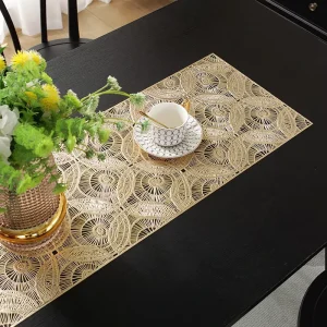 Mandala Medallion Hollow Pattern Rectangular PVC Table Runner Table Decor Mat for Islamic Ramadan Eid Wedding