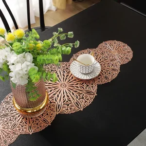 Mandala Sunburst Hollow Lace Table Runner Spliced Foldable Waterproof Oilproof Heat Resistant Washable Dining Placemat