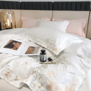 Manufactory Luxury Embroidered Flower Pattern Quilt Cotton Bedding Sheet Set Duvet Covers
