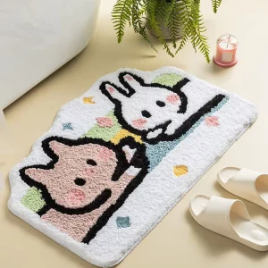 Manufacture Non Slip Water Absorbent Cute Tufted Shower Floor Mat Custom Size Shaggy Microfiber Bath Mat
