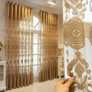 Manufacturer High End Luxury European Style Large Hollow Out Villa Cotton Embroidery Sheer Curtains
