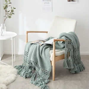 Manufacturer Large Size 100% Acrylic Knitting Thick Throw Woven Blanket with Tassels