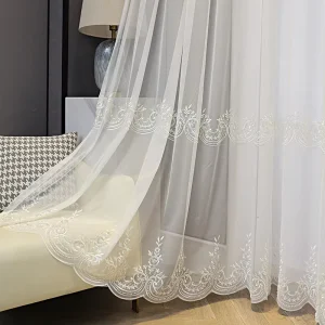 Manufacturer Light Luxury Beaded White Sheer Embroidered Polyester Tulle Window Screen Living Room