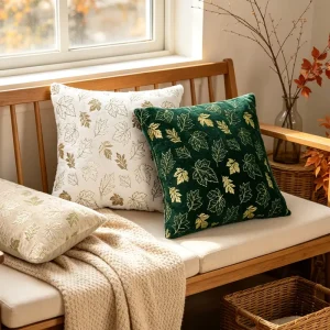 Manufacturer Polyester Leaf Stamping Cushion Cover Living Room Sofa Decoration Rabbit Plush Throw Pillow Case