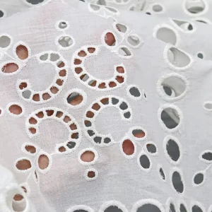Manufacturer Pure Cotton Eyelet Embroidered Fabric Geometry Fabric for Garment