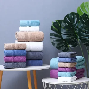 Manufacturer Pure Cotton Hotel Absorbent Towel Set Solid Color Logo Embroidery Thick Towel With Multiple Colors