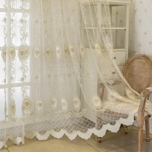 Manufacturer Velvet Embroidery European Style Beaded Polyester Tulle Transparent Window Screens Sheer Curtains