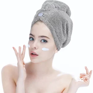 Manufacturer’s Bamboo Fiber Hair Towel Quick Drying Hair Wrap Towel Super Absorbent Towel Hair with Button Coral Velvet