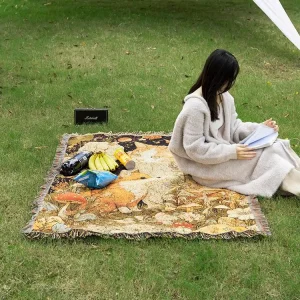 Manufacturers Custom Chunky Tapestry Woven Blanket Cat Cotton Jacquard Picnic Throw Image Tassel Four Seasons
