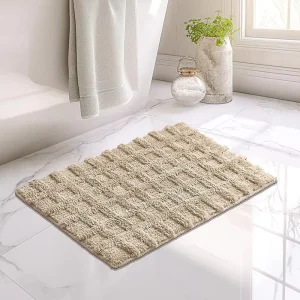 Manufacturers Microfiber Non Slip Washable Bathroom Rug Checkered Soft Plush Polyester Bath Mat
