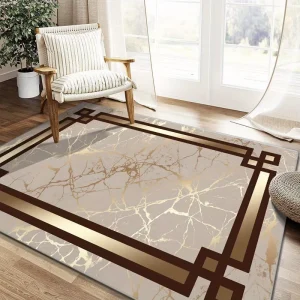 Marble Border Area Rug Stain Resistant Easy Clean Water Absorbent Anti-slip Floor Mat for Living Room Full Coverage Home Decor