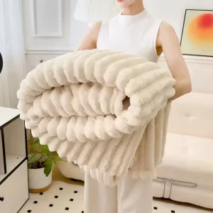 Maternity Infant Grade 100% Polyester Solid Color Four Seasons Knitted Rabbit Flannel Throw Blanket High Weight Coarse Weave