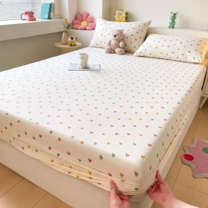 Mattress Cover Style Printed Dot Pattern Washed Polyester Fitted Sheet and Pillowcase for Bedding