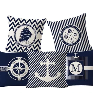 Mediterranean Style Square Woven Boat Anchor Starfish Sofa Throw Pillow Case Linen Nautical Home Hotel Use Anti-static Non-Toxic